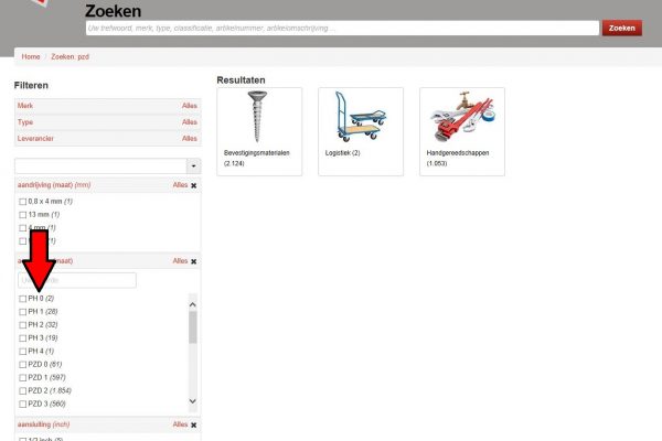 Normaliseren filter pijl Normaliseren filter pijl