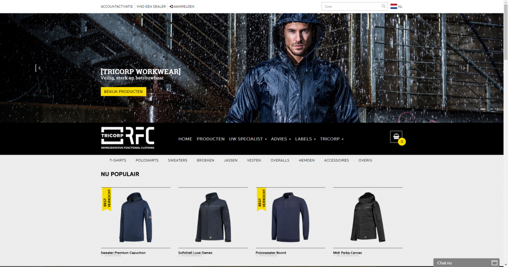 Tricorp webshop screen