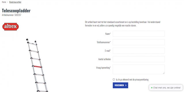 leveranciersartikel niet standaard in assortiment aanvraagformulier